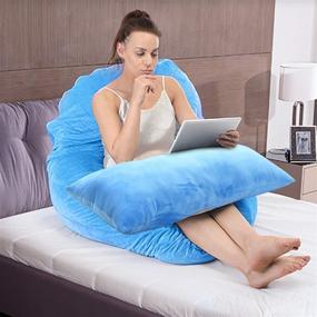 img 3 attached to 🤰 MANDZIXIN Pregnancy Pillow - U Shaped+Body Pillow, Velvet Separate Support, Removable Cover, Light Blue - Side Sleeping, Back Hips and Legs Support for Pregnant Women