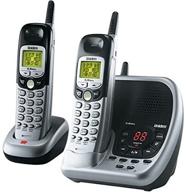 📞 enhanced uniden dxai5588-2 5.8 ghz analog cordless phone set with dual handsets in silver and black logo