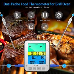 img 2 attached to 🔥 Digital Grill Thermometer with Dual Probes, Clock Timer & LCD 3.6" Backlight - Ideal for Cooking, Baking, Turkey, BBQ