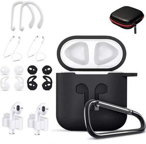 img 4 attached to 🎧 Чехол для AirPods TOLUOHU: набор аксессуаров из силикона 12 в 1 для AirPods 1 и 2 - защитный чехол, кожа, ремешок для часов, насадки, ремешок, держатель, крючки для ушей, брелок, удобная коробка (черный)