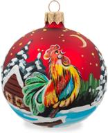 ❄️ beautiful rooster in winter village on red glass ball christmas ornament - bestpysanky логотип