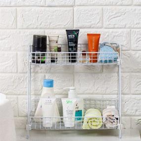 img 1 attached to 🛁 2-Tier Bathroom Countertop Organizer - Cosmetic and Makeup Holder - Kitchen Storage Wire Shelves Basket (White)