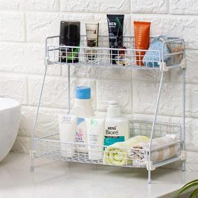 img 4 attached to 🛁 2-Tier Bathroom Countertop Organizer - Cosmetic and Makeup Holder - Kitchen Storage Wire Shelves Basket (White)