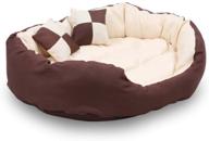 🛏️ long rich durable bolster sleeper oval pet bed by happycare textiles: brown to beige color with removable reversible insert cushion and two additional pillows logo