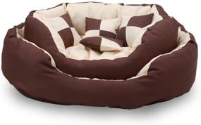 img 1 attached to 🛏️ Long Rich Durable Bolster Sleeper Oval Pet Bed by Happycare Textiles: Brown to Beige Color with Removable Reversible Insert Cushion and Two Additional Pillows