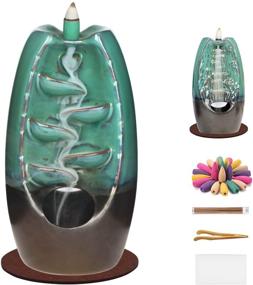 img 4 attached to 🏮 Vimtrysd Ceramic Backflow Incense Burner, Handcrafted Porcelain Censer with 150 Upgraded Incense Cones, 35 Incense Sticks, 1 Tweezer, 1 Mat, 1 Brush - Aromatherapy Ornamental for Office or Home