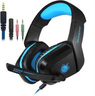 senhai gaming headset earphone 3.5mm jack with led backlit, mic stereo bass, noise cancelling - blue logo