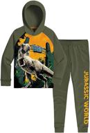 boys' 2 piece fleece pants sets - jurassic world theme, t-rex dinosaur hoodie and pants set bundle for boys logo