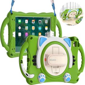 img 4 attached to 📱 BRAECN iPad Mini Generation Case Kids, Shockproof Silicone Rubber Cover - Adjustable Strap, Handle Grip, Pencil Holder, Rotating Kickstand, Hand Strap - Green