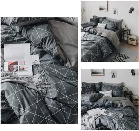 img 1 attached to 🛏️ VClife Men Duvet Cover Cotton Modern Black-Grey Geometric Printed Bedding Sets: Full/Queen Size Reversible Duvet Sets with Zipper Closure & Easy Care, Superior Breathable Cotton Bedding Sets