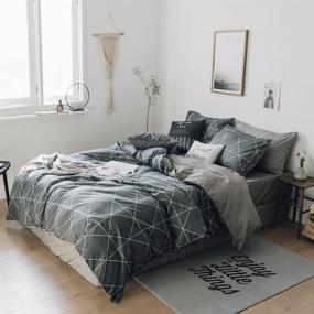 img 4 attached to 🛏️ VClife Men Duvet Cover Cotton Modern Black-Grey Geometric Printed Bedding Sets: Full/Queen Size Reversible Duvet Sets with Zipper Closure & Easy Care, Superior Breathable Cotton Bedding Sets