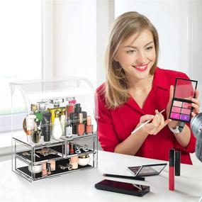 img 1 attached to Clear Acrylic Cosmetic Makeup Organizer with Lid, Relx Dustproof Waterproof Cosmetic 💄 Display Cases, 3 Drawers for Makeup Tools, Lipsticks, Perfume, and Jewelry Storage Box