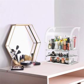img 2 attached to Clear Acrylic Cosmetic Makeup Organizer with Lid, Relx Dustproof Waterproof Cosmetic 💄 Display Cases, 3 Drawers for Makeup Tools, Lipsticks, Perfume, and Jewelry Storage Box