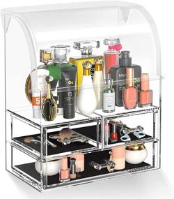 img 4 attached to Clear Acrylic Cosmetic Makeup Organizer with Lid, Relx Dustproof Waterproof Cosmetic 💄 Display Cases, 3 Drawers for Makeup Tools, Lipsticks, Perfume, and Jewelry Storage Box