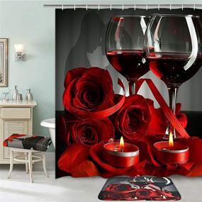 img 2 attached to 🌹 Valentine's Day Bathroom Decor Set: 7-Piece Shower Curtain, Rug, and Towel Bundle with Non-Slip Accessories, Romantic Red Rose Theme and 12 Hooks