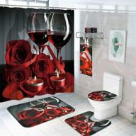 🌹 valentine's day bathroom decor set: 7-piece shower curtain, rug, and towel bundle with non-slip accessories, romantic red rose theme and 12 hooks logo