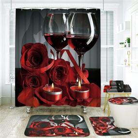 img 3 attached to 🌹 Valentine's Day Bathroom Decor Set: 7-Piece Shower Curtain, Rug, and Towel Bundle with Non-Slip Accessories, Romantic Red Rose Theme and 12 Hooks