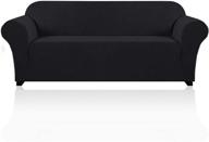 🛋️ xl sofa stretch slipcover - 1-piece sofa cover for 3-cushion couch - elastic bottom & durable furniture protector - pet-friendly black sofa cover logo