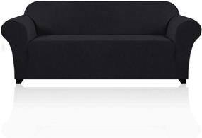 img 4 attached to 🛋️ XL Sofa Stretch Slipcover - 1-Piece Sofa Cover for 3-Cushion Couch - Elastic Bottom & Durable Furniture Protector - Pet-Friendly Black Sofa Cover