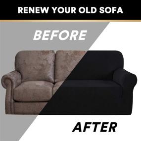 img 1 attached to 🛋️ XL Sofa Stretch Slipcover - 1-Piece Sofa Cover for 3-Cushion Couch - Elastic Bottom & Durable Furniture Protector - Pet-Friendly Black Sofa Cover