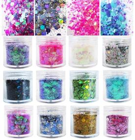 img 4 attached to Sparkling MixStyle: 12 Bottles of Chunky Resin Glitter Flakes in Iridescent White, 🌈 Pink, Purple, Holographic Gold, and Silver – Perfect for Crafts, Paints, Nail Art, and Accessories!