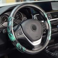 🌿 kafeek steering wheel cover: universal 15 inch, microfiber leather, breathable carbon fiber - anti-slip, odorless, green tropical rainforest - buy now! logo