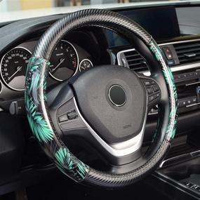 img 4 attached to 🌿 KAFEEK Steering Wheel Cover: Universal 15 inch, Microfiber Leather, Breathable Carbon Fiber - Anti-Slip, Odorless, Green Tropical Rainforest - Buy Now!