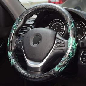 img 2 attached to 🌿 KAFEEK Steering Wheel Cover: Universal 15 inch, Microfiber Leather, Breathable Carbon Fiber - Anti-Slip, Odorless, Green Tropical Rainforest - Buy Now!