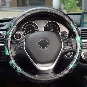 img 3 attached to 🌿 KAFEEK Steering Wheel Cover: Universal 15 inch, Microfiber Leather, Breathable Carbon Fiber - Anti-Slip, Odorless, Green Tropical Rainforest - Buy Now!