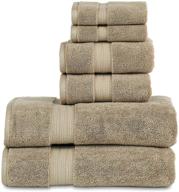 🛀 premium 804 gsm 6 piece towels set - 100% cotton, hotel & spa quality, highly absorbent - includes 2 bath towels 27” x 54”, 2 hand towels 16” x 28”, and 2 wash cloths 12” x 12” - beautiful taupe color logo