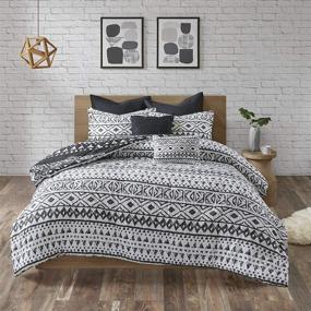 img 1 attached to 🛏️ Full/Queen Urban Habitat Cotton Comforter Set - Luxe Traditional Design All Season Cozy Bedding with Matching Shams & Decorative Pillow, Reversible Medallion Black - 7 Piece