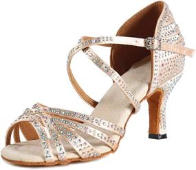 img 4 attached to SWDZM Women's Latin Dance Shoes: Rhinestone Open Toe Salsa Chacha Ballroom Dance Shoes (Model-YCL377+YCL429)