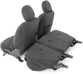 img 2 attached to 🌊 Водонепроницаемые чехлы для сидений Rough Country из неопрена для Jeep Wrangler JL 4DR 2018-2020 гг., 1-я/2-я ряды, черные (91010)