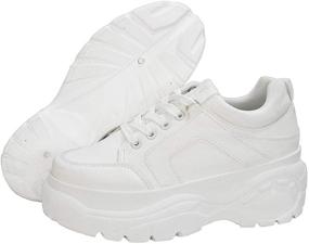 img 3 attached to 👟 Lucky Step Women Chunky Leather Lace-Up Platform Sneakers: Silver White Cozy Athletic Sports Walking Dad Shoes