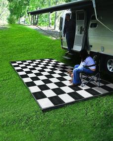 img 1 attached to 🏞️ Easy-to-Clean Camco Large Reversible Outdoor Patio Mat - Ideal for Picnics, Cookouts, Camping, and The Beach (9' x 12'), B/W Checkered Design - Black & White Checkered
