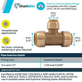 img 2 attached to 🦈 SharkBite U412LFA Reducing Tee: 3/4" x 3/4" x 1/2" Push-to-Connect Tee - Ideal for PEX, Copper, and CPVC