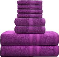 🛀 luxury hotel bath towels - talvania 8 piece towel set, 100% ring spun cotton, purple color, ideal for bathrooms, guest room, spa, or hotels logo