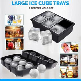 img 2 attached to 🧊 Silicone Ice Cube Trays Set of 2 with Whiskey Ice Ball, Round and Square Cube Molds - Ideal for Cocktails, Bourbon, and Easy Release - BPA-Free