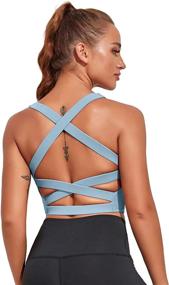 img 4 attached to 🏋️ Criss Cross Back Strappy Sports Bra for Women - Padded Fitness Workout Crop Tank Top with Longline Design - Ideal for Yoga and Other Exercises