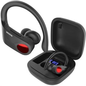 img 4 attached to Беспроводные наушники MIDOLA Bluetooth 5.0 - красные стерео-гарнитура TWS со зарядным футляром, встроенным микрофоном для телефона, планшета, спорта.