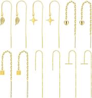 👂 stylish and hypoallergenic: newitin 6 pairs 18k gold plated & sterling silver threader earrings - long chain dangle earrings for women and girls logo