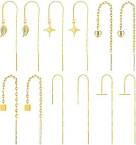 img 4 attached to 👂 Stylish and Hypoallergenic: NEWITIN 6 Pairs 18K Gold Plated & Sterling Silver Threader Earrings - Long Chain Dangle Earrings for Women and Girls