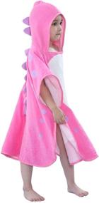 img 3 attached to 🦕 Girls 100% Cotton Hooded Dinosaur Bath Towels, Beach Towel Pool Poncho Swim Cover-Ups (Pink#B, 1-3T)
