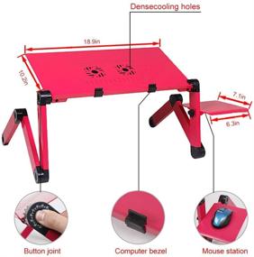 img 2 attached to Lddal Adjustable Lap Desk for Bed, Portable Aluminum Laptop Stand Holder Tray 🔴 Standing Desk Laptop Table with Mouse Pad, 2 Cooling USB Fans, and Foldable Design (Red)