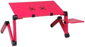 img 4 attached to Lddal Adjustable Lap Desk for Bed, Portable Aluminum Laptop Stand Holder Tray 🔴 Standing Desk Laptop Table with Mouse Pad, 2 Cooling USB Fans, and Foldable Design (Red)