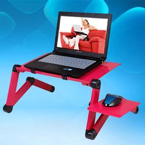 img 3 attached to Lddal Регулируемый настольный столик для кровати, портативное алюминиевое держатель для ноутбука 🔴 Настольный стол для ноутбука со встроенной площадкой для мыши, 2 охлаждающими USB-вентиляторами и складным дизайном (красный)