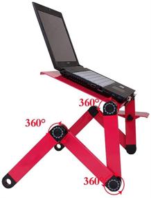 img 1 attached to Lddal Adjustable Lap Desk for Bed, Portable Aluminum Laptop Stand Holder Tray 🔴 Standing Desk Laptop Table with Mouse Pad, 2 Cooling USB Fans, and Foldable Design (Red)