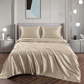 img 2 attached to Vonty Satin Sheets Queen Size - Silky Soft Taupe Satin Sheet Set: 1 Fitted Sheet, 1 Flat Sheet, 2 Pillowcases with Deep Pockets