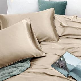 img 1 attached to Vonty Satin Sheets Queen Size - Silky Soft Taupe Satin Sheet Set: 1 Fitted Sheet, 1 Flat Sheet, 2 Pillowcases with Deep Pockets