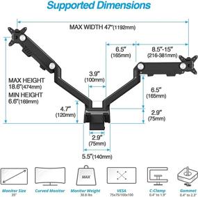 img 3 attached to 🖥️ AVLT Dual Monitor Arm Desk Mount: Full Motion, Swivel, Tilt, and Height Adjustment for 13-35" Flat/Curved Monitors – VESA Compatible, C-Clamp/Grommet, Cable Management